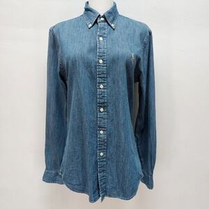 Ralph Lauren Denim Shirt Women's Slim Fit Button Down Small Blue Minimalist